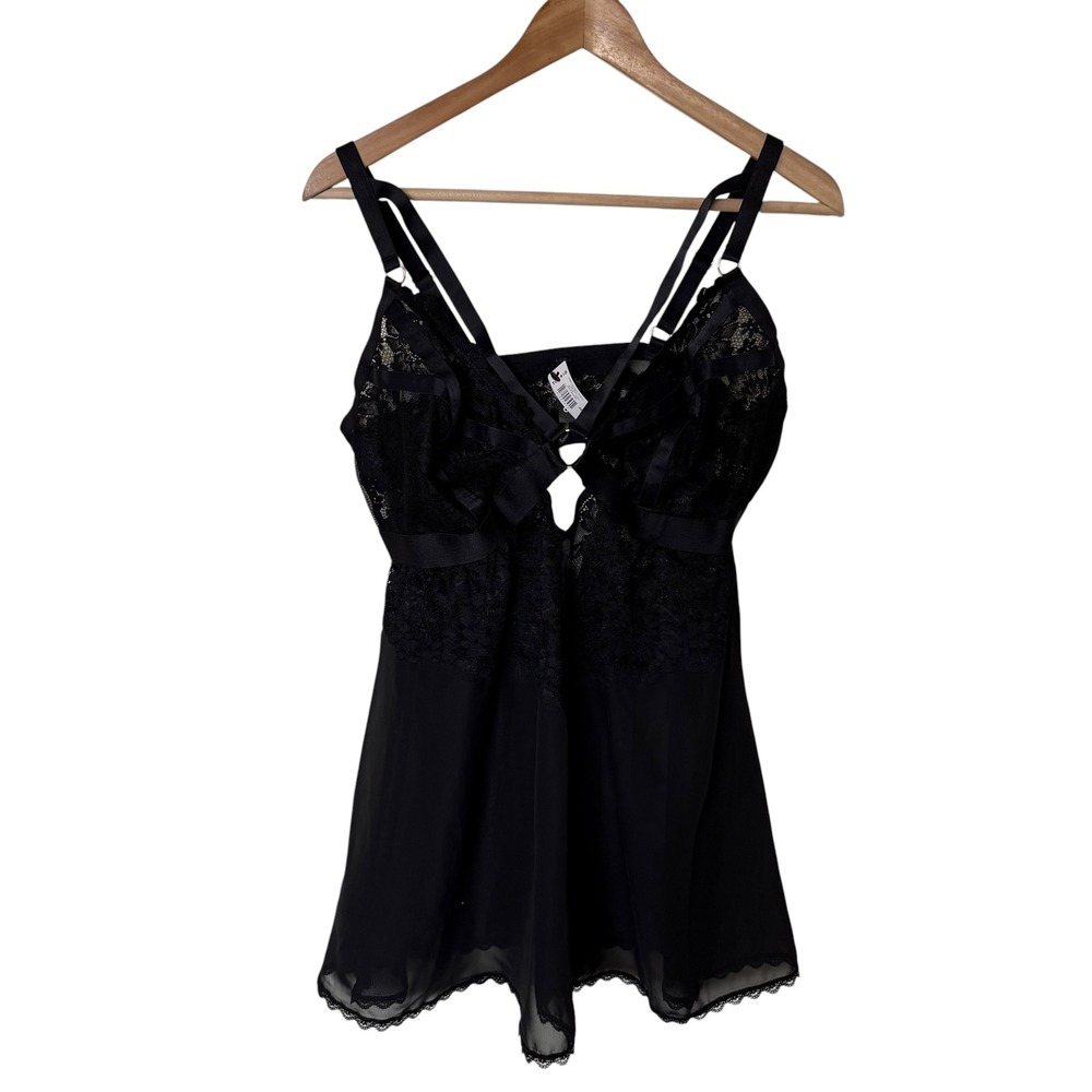 Torrid Floral Lace Strappy Babydoll Women Size 2 Black NEW Cutout Mesh Lingerie